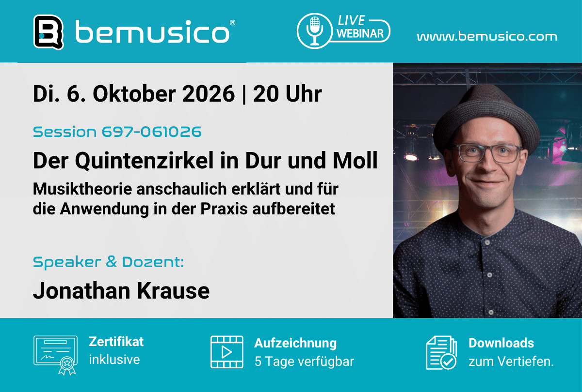 „Musiktheorie – Der Quintenzirkel in Dur und Moll“ Online Seminar auf bemusico mit Jonathan Krause (697-061026)
